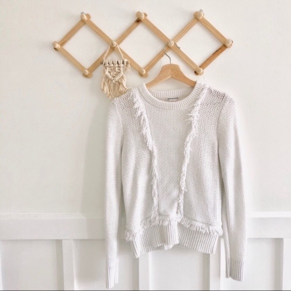 Club Monaco Sweaters - Club Monaco | White Fringe Crew Neck Sweater